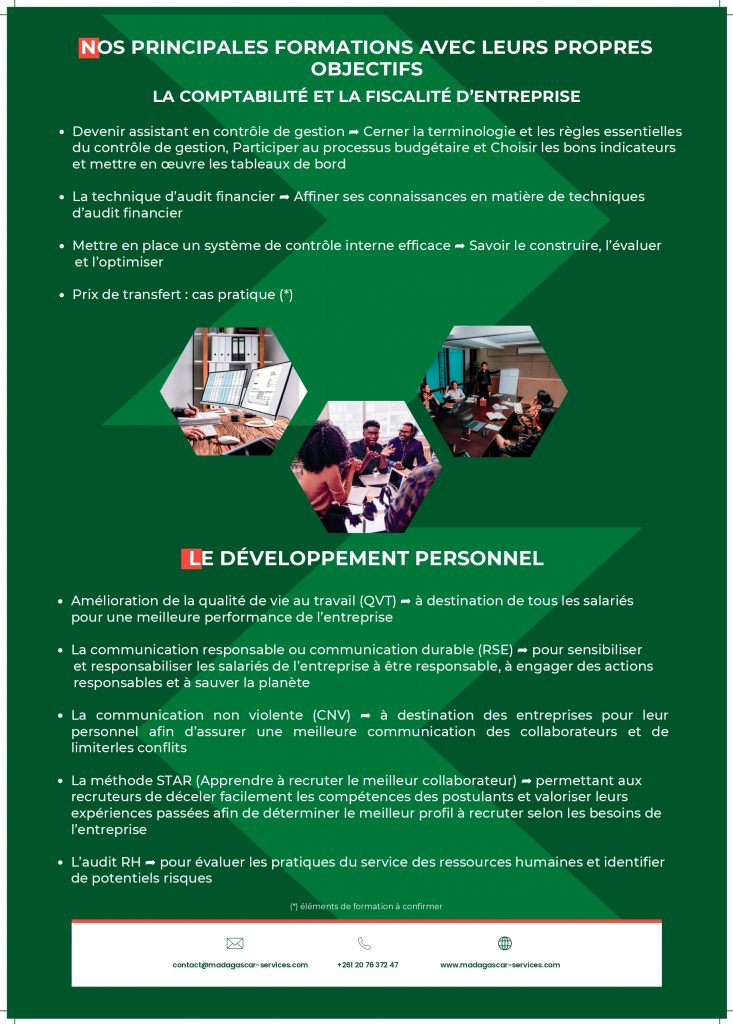 Formation du personnel en développement personnel, comptabilité et fiscalité d'entreprise
